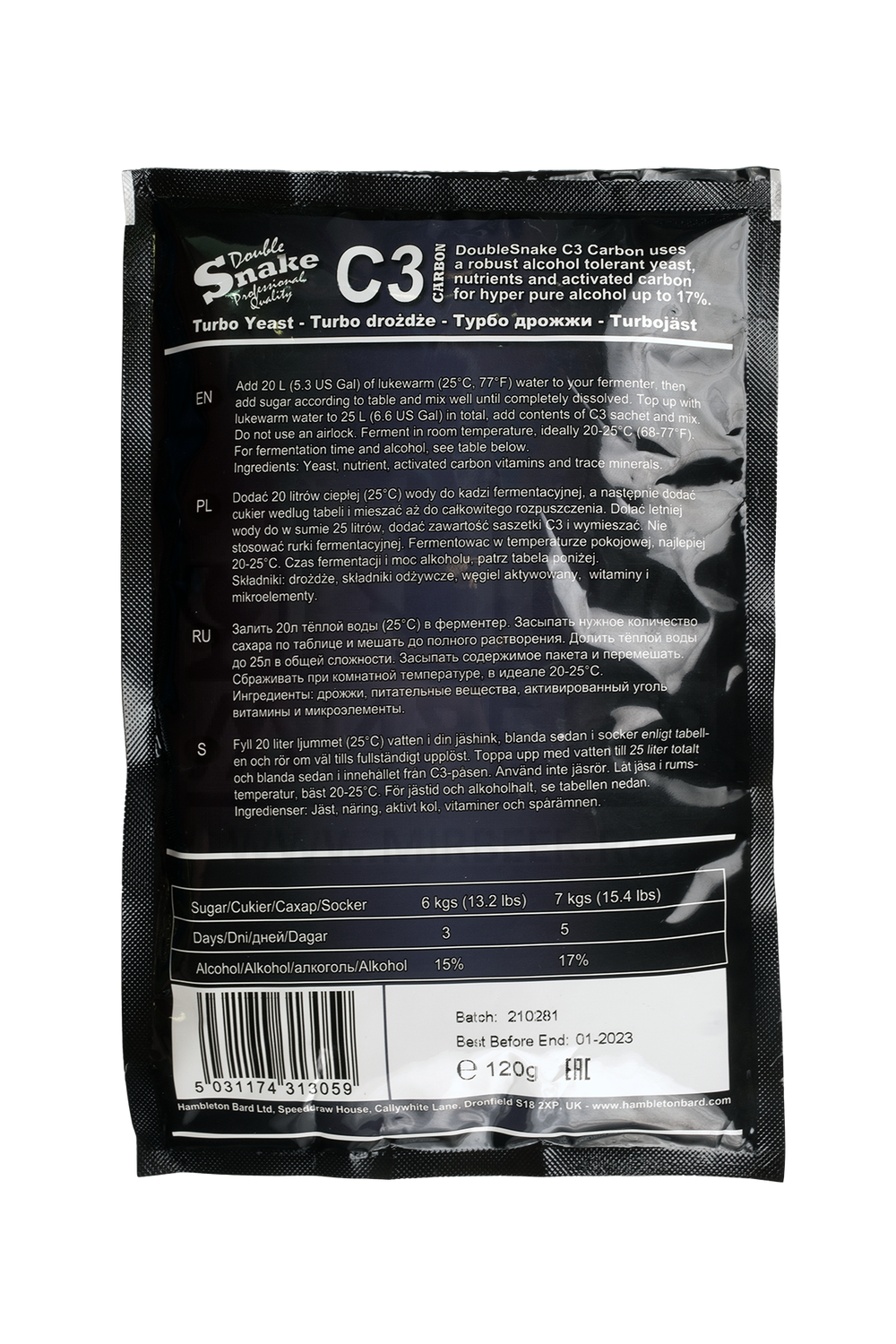 Спиртовые дрожжи DoubleSnake "C3 Carbon Turbo", 120 г
