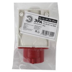 Вилка ЭРА VS-16-3P-PE-IP44 стационарная 514 3Р+РЕ 16А 380В IP44 | Силовые разъёмы