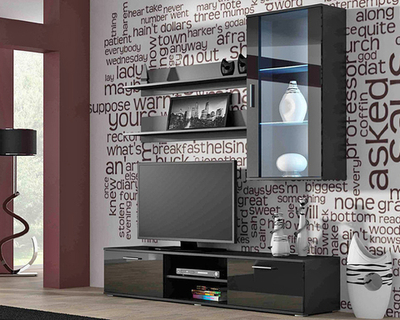 Гостиная Сохо 9 МДФ (черная) / Черный 0190 180*41*192 см, Черный   Фиеста