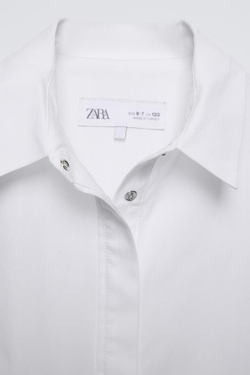 ZARA РУБАШКА С ВЫШИВКОЙ И МАНЖЕТАМИ В РУБЧИК, БЕЛЫЙ