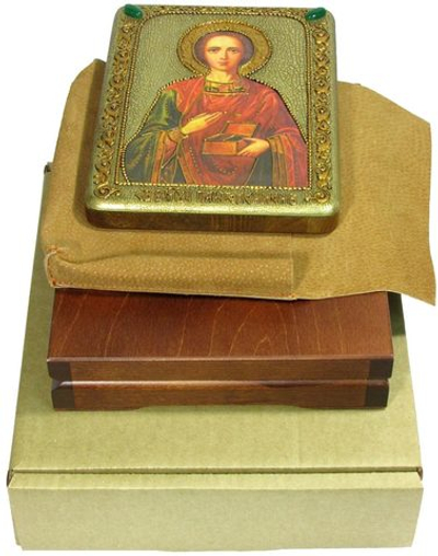 Подарочная икона "Святой Великомученик и Целитель Пантелеймон" на мореном дубе, 20х15см