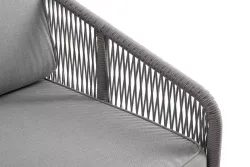 "Канны" левый модуль плетеный из роупа, каркас алюминий белый шагрень, роуп светло-серый круглый, ткань светло-серая