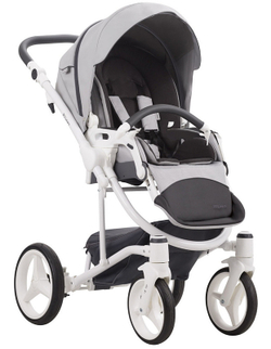 Детская коляска Bebetto Torino 3 в 1 с автокреслом Avionaut Cosmo 05 св.серый+св.серая кожа белая рама
