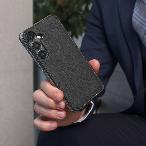 Чехол для Samsung Galaxy S24 Plus из натуральной кожи теленка, черного цвета