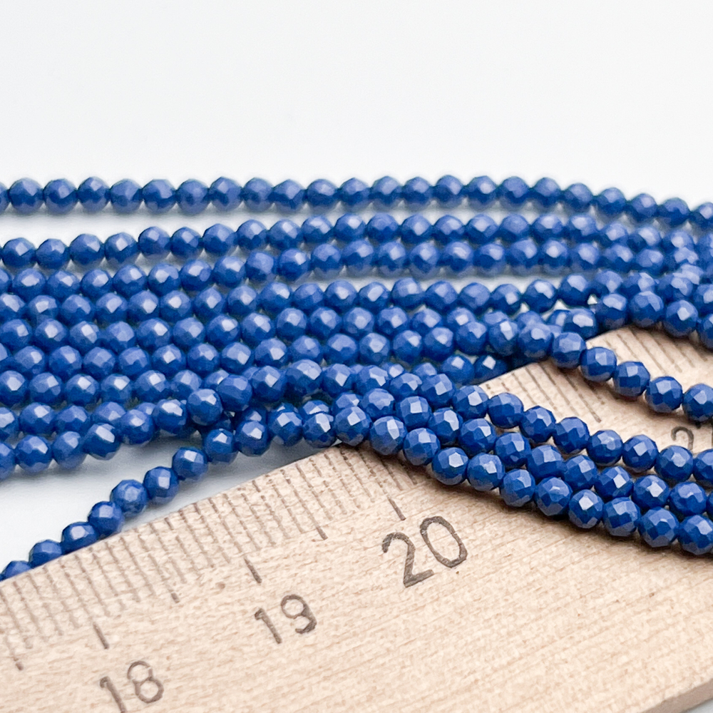 Фианит "матовый" (кубический цирконий), цвет синий, размер около 2 мм, цена за нить 38 см