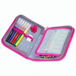 Пенал с наполнением BRAUBERG, 1 отделение, 1 откидная планка, 24 предмета, полиэстер, 21х14 см, "Funny panda", 270315