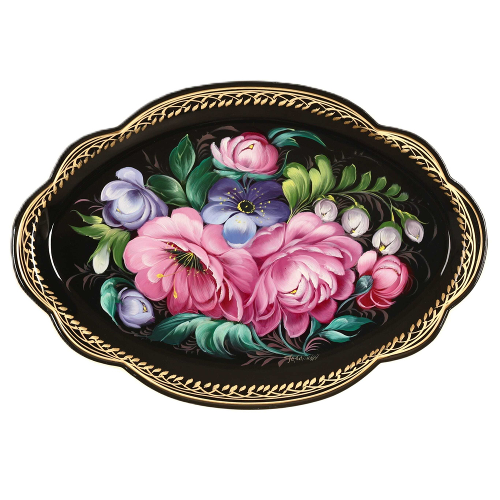 Жостовский поднос декоративный, размер 32х22 см (A11), металлический