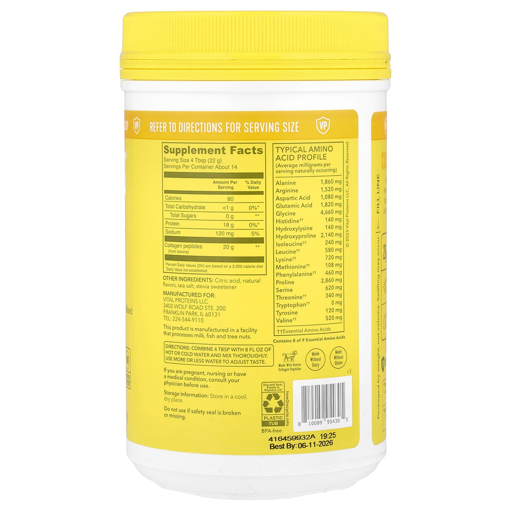 Vital Proteins, Коллагеновые пептиды, лимон, 313 г (11 унций)