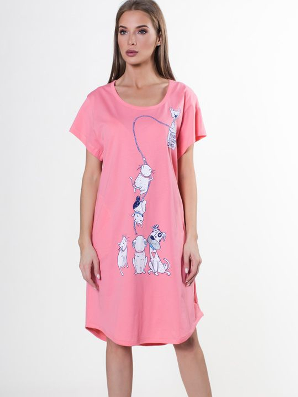 Удлиненная хлопковая сорочка с принтом (Размер: XXXL) (Цвет: салатовый)