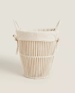 ZARA HOME КОРЗИНА ДЛЯ БЕЛЬЯ С ХЛОПКОВОЙ ПОДКЛАДКОЙ, ЭКРЮ