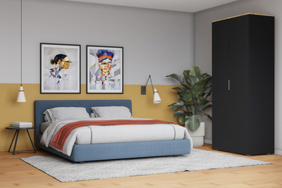 Распашной двухсекционный шкаф Салерно 2 (МДФ) 23006 Софт Черный агат Черный 0190 PE 90*50*212 см, Черный   Фиеста