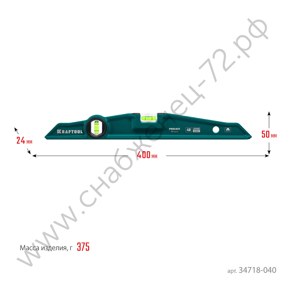 KRAFTOOL PROCAST-M, 400 мм, магнитный литой уровень (34718-040)