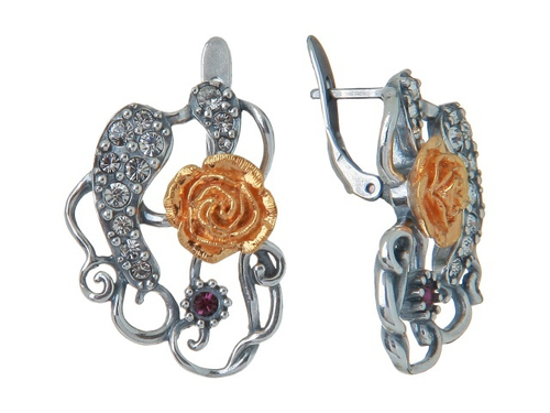 "Сьюта" серьги в серебряном покрытии из коллекции "Заповедник" от Jenavi  с  английским замком