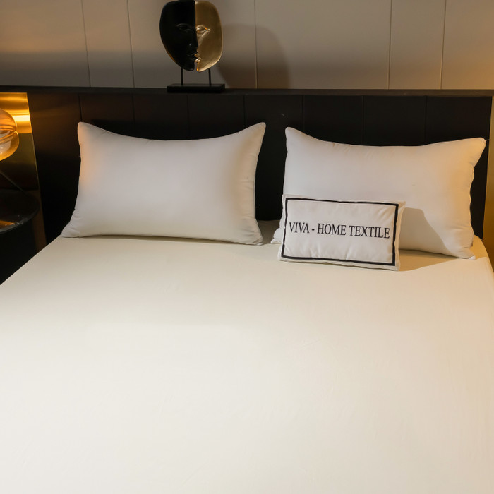 Простыня на резинке Однотонный Сатин Элитный 100% египетский хлопок «Кремовая мечта»