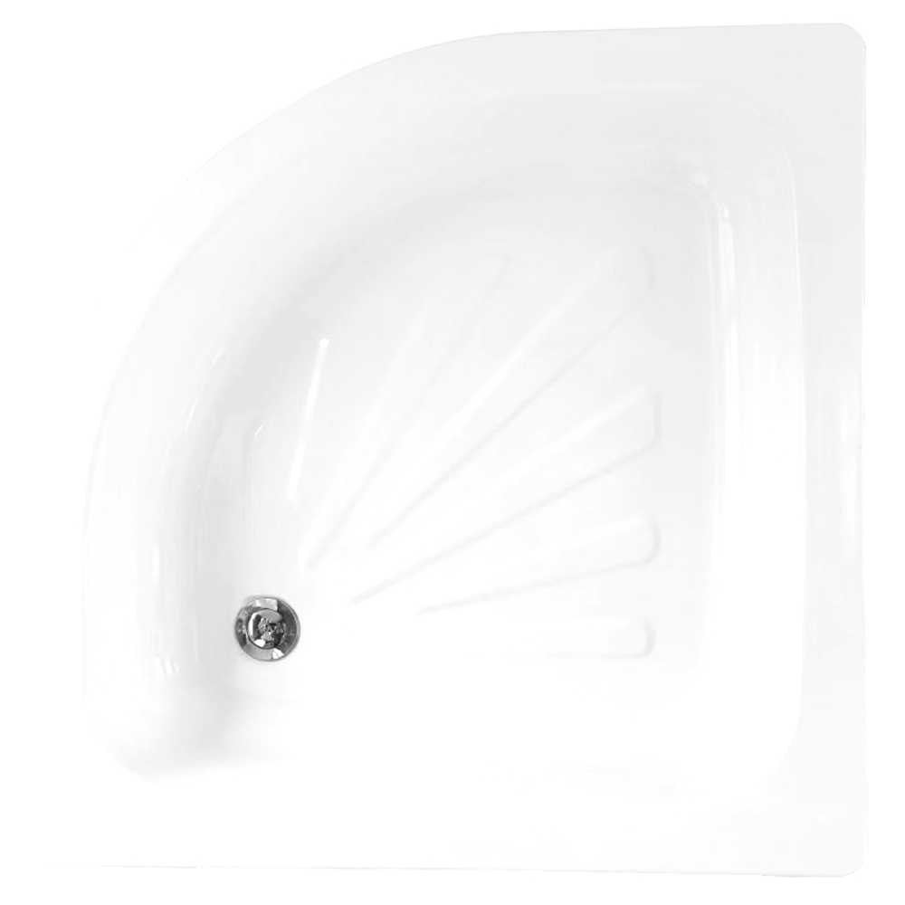 Поддон Loranto стальной, полукруглый 80х80х15 толщина стали 0,9 мм, отверстие для слива 5 см, белый (LG800C)