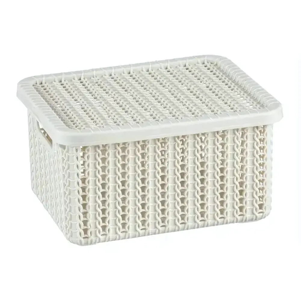 Коробка ВЯЗАНИЕ 1,5л с крышкой белый ротанг 0,085,148х0,17м