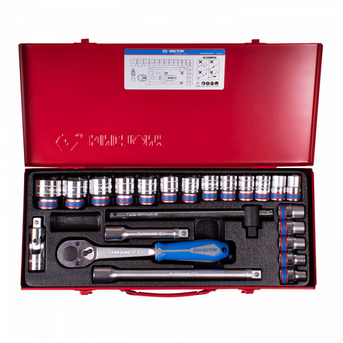 KING TONY (4528MR90) Набор торцевых головок с принадлежностями 1/2", 6-гранные, 10-32 мм, 23 предмета