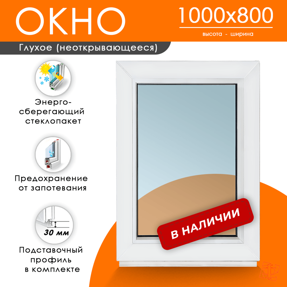 Пластиковое окно 1000 х 800 ТермА Эко с глухой створкой