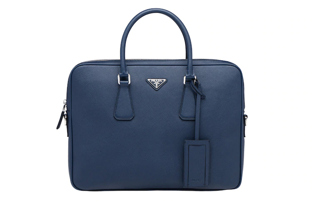 PRADA Saffiano Leather Briefcase Men"s Blue