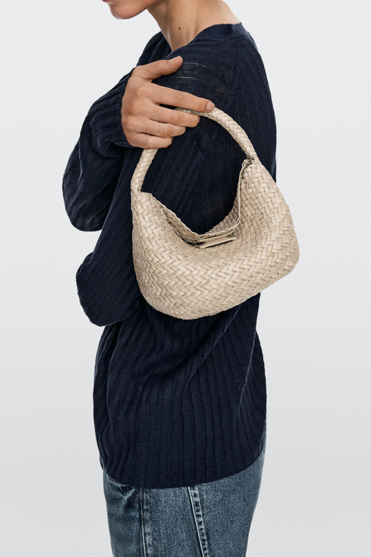 Massimo Dutti Мини-сумока из плетеной кожи наппа, кремовый