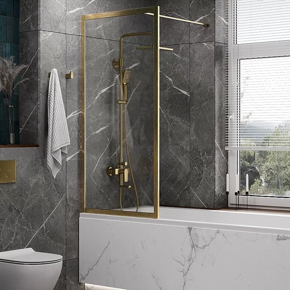 Шторка для ванны WasserKRAFT Abens 20W01-80 Brushed gold Fixed прозрачная/профиль золото