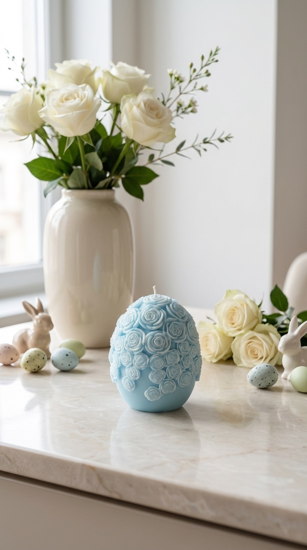 Свеча яйцо пасхальное с розами голубое