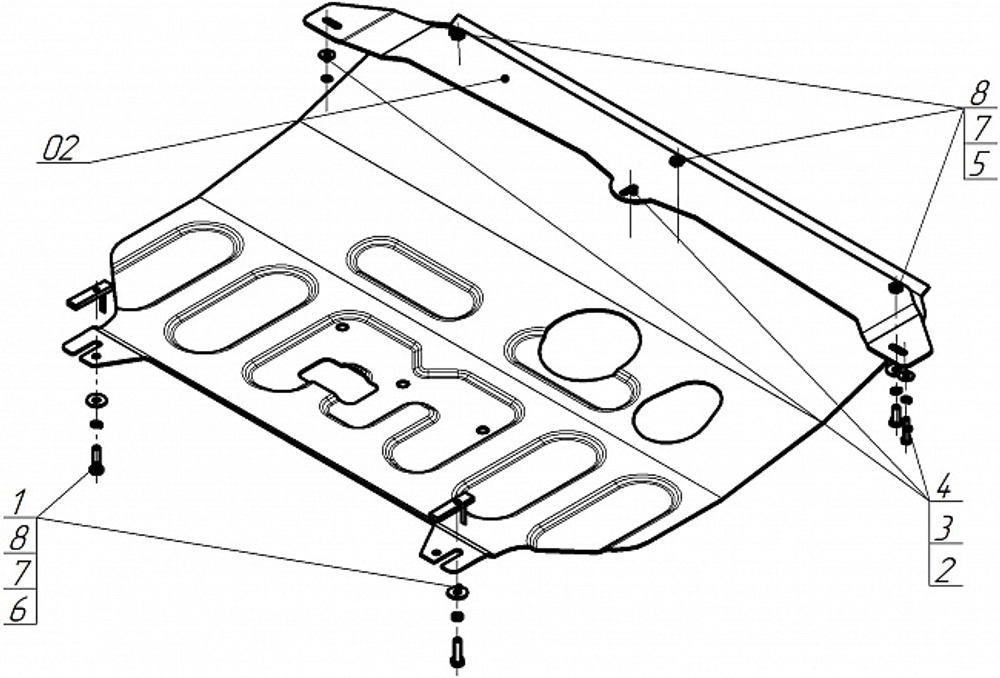 Защита картера двигателя, КПП. 2 мм, Сталь. для KIA Soul 2014-2019, Motodor.71033