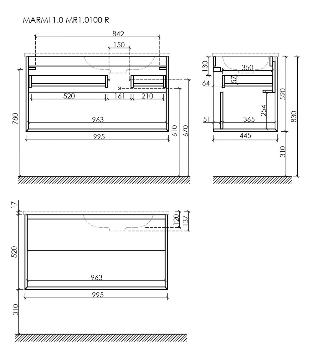 Тумба с раковиной Sancos Marmi 1.0 100 см MR1.0100REG дуб галифакс натуральный
