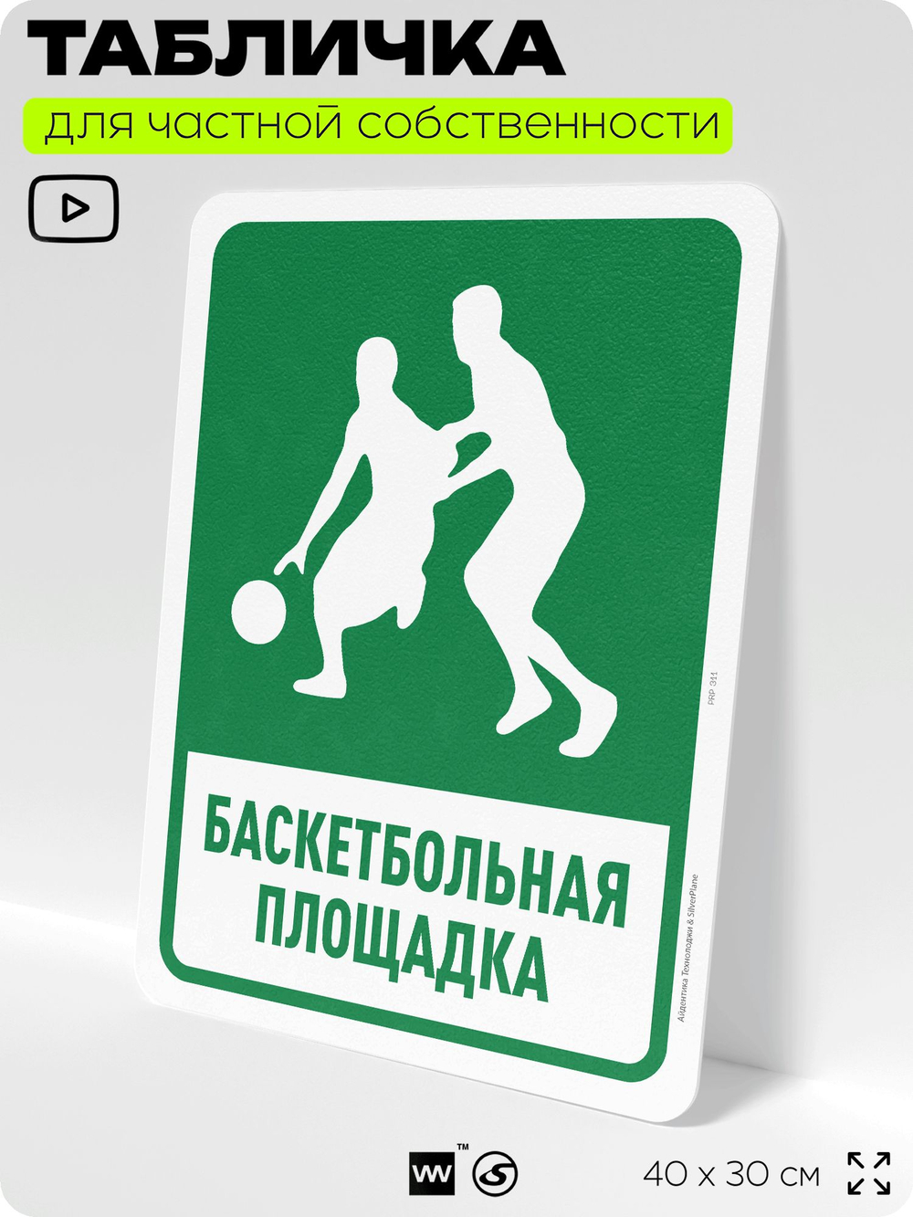 Табличка для частной территории "Баскетбольная площадка", на дом, для участка, организаций и частных территорий, предупреждающая, 40х30 см, Silver Plane x Айдентика Технолоджи