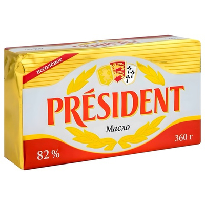 Масло сливочное 82% «President» несоленое 360 гр