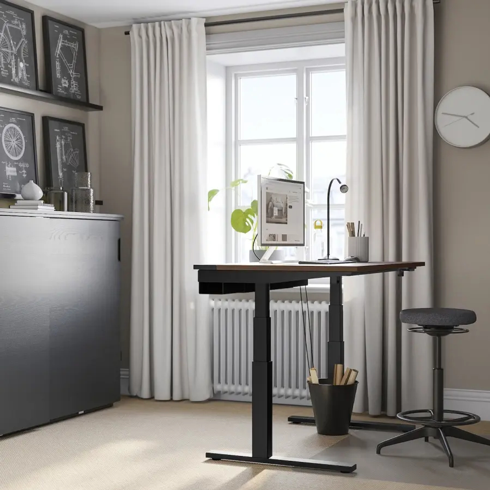Письменный стол с регулировкой по высоте - IKEA MITTZON/МИТТЗОН ИКЕА, 120х80х62-126 см, черный/коричневый