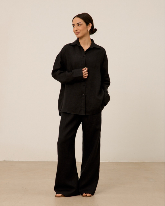 Брюки из 100% льна, черные