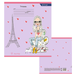 Тетрадь 12л., линия, Alingar, скрепка, блок офсет, 100% белизна, мелованный картон (стандарт), "Милые девочки"