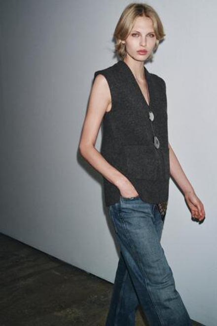 ZARA ДЛИННЫЙ ЖИЛЕТ, ТЕМНО-СЕРЫЙ