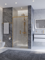 Душевая дверь CEZARES PLANE-BF-1-110-C-BORO, 110х195, профиль брашированное золото, стекло прозрачное