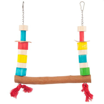 SkyRus Игрушка для птиц "Деревянные качели с цветными блоками", 30х3,5х34см