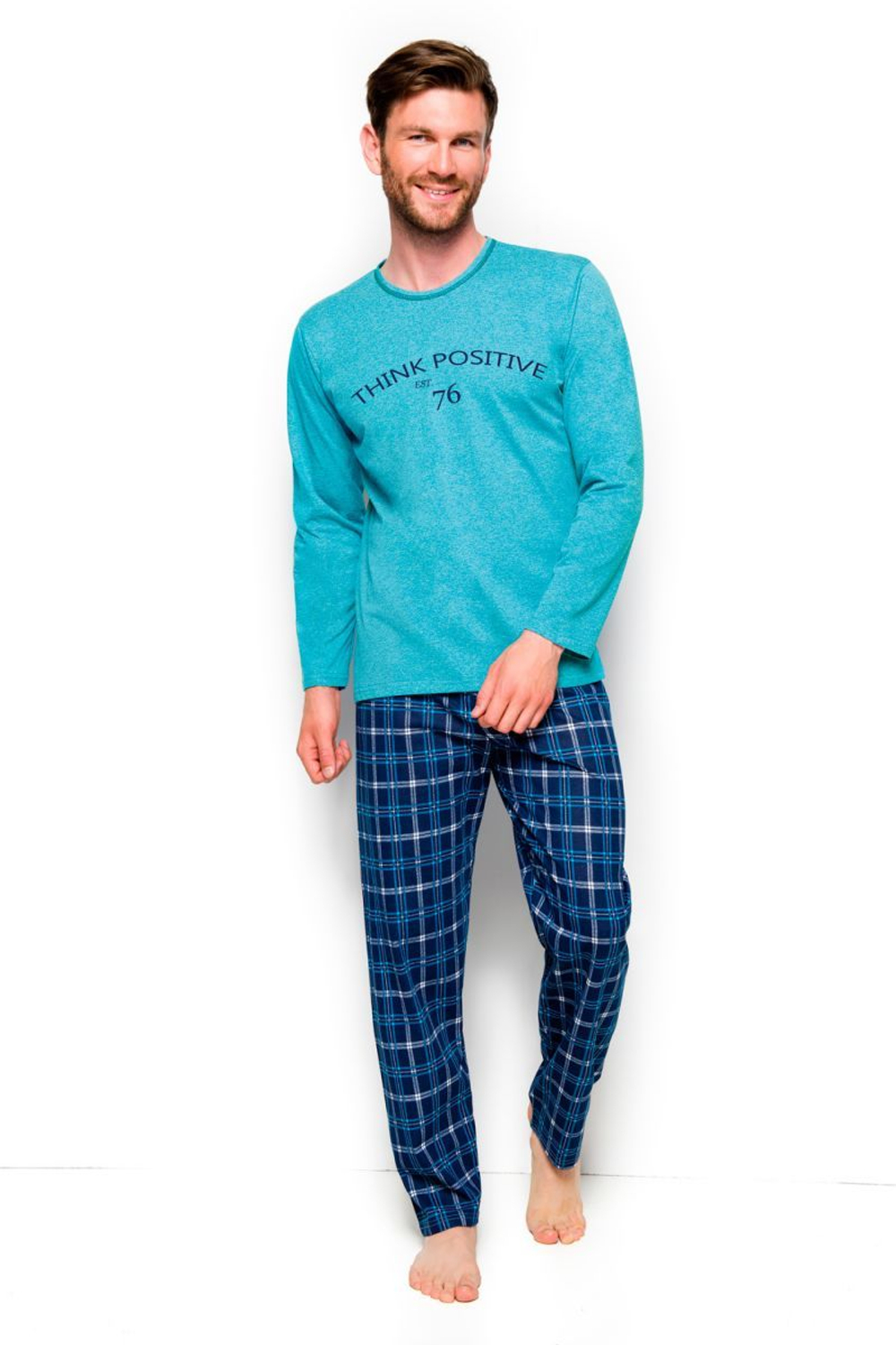 Пижама Leo с клетчатыми штанами (Размер: L) (Цвет: серый)