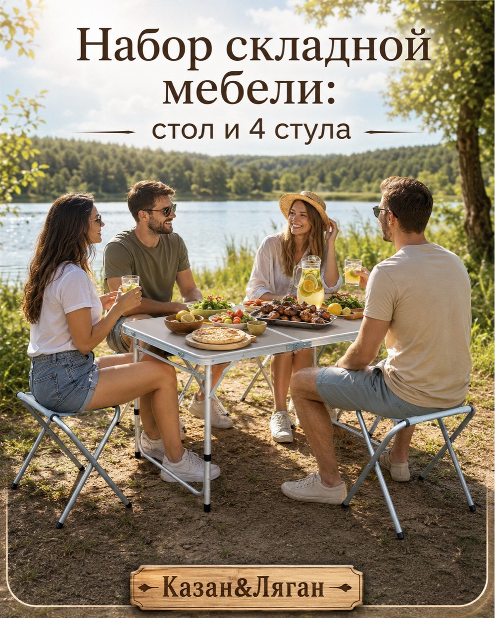 Набор Складной стол + 4 стула