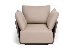 "Форли" кресло плетеное из роупа, каркас алюминий светло-серый (RAL7035) муар, роуп серо-коричневый 23мм, ткань Mossle бежевая