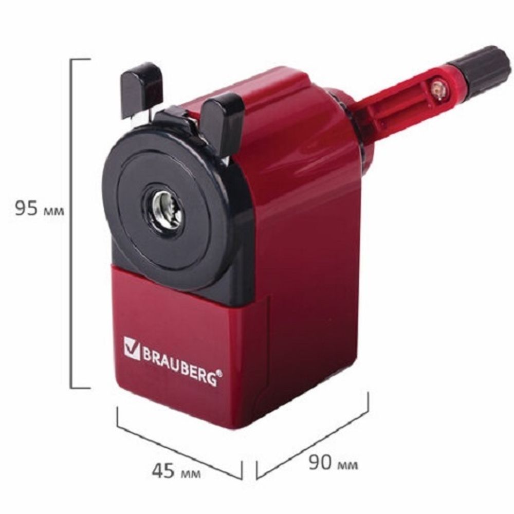 Точилка механическая Brauberg, пласт. корпус, бордовый, инд. упак.