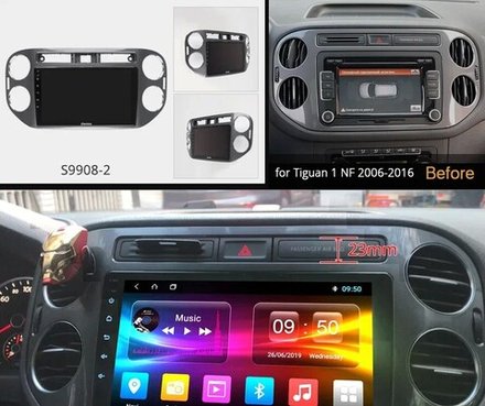 Магнитола для Volkswagen Tiguan 2011-2017 (рамка серая) - Carmedia OL-9908-2 QLed+2K, Android 12, TS10,  CarPlay, 4G SIM-слот