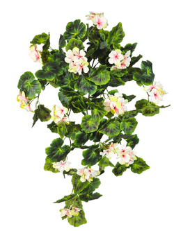 Искусственные цветы Герань ампельная бело-зеленая в настенном кашпо