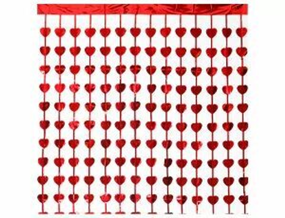 Занавес фольг красный Сердца 1х2м