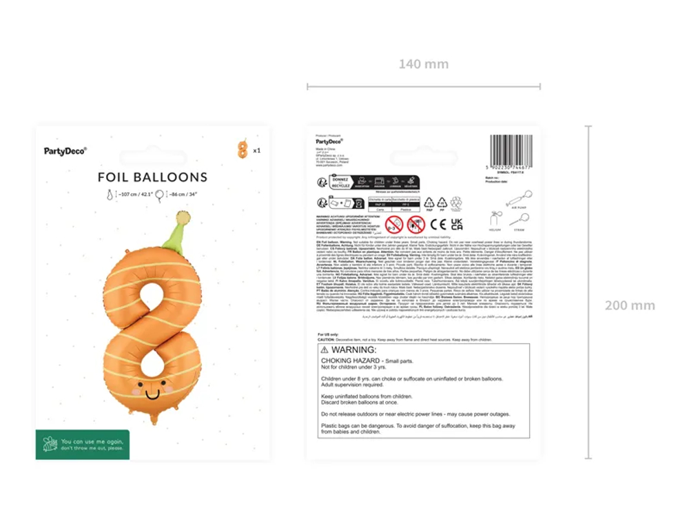 Шар с колпачком "Цифра 8" (86 см)