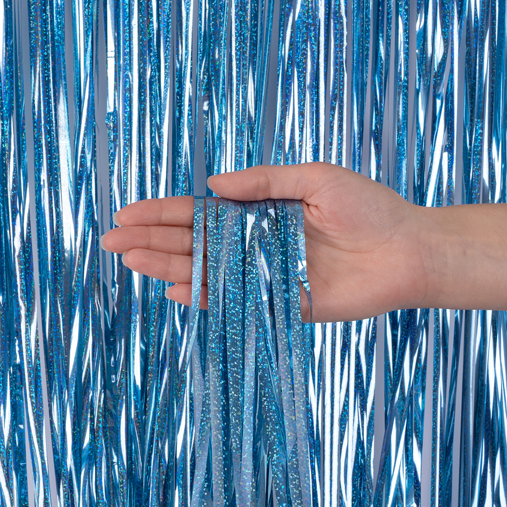 Занавес Дождик Лазерный, Голубой, Голография, 100*200 см