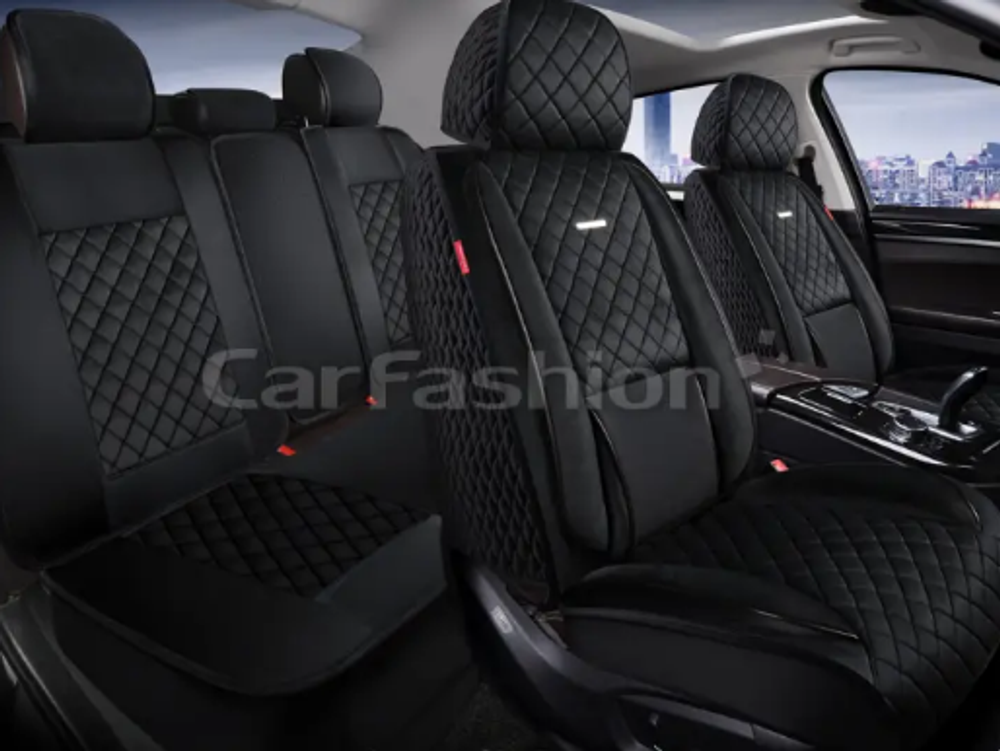 Накидки сидений ПОЛНЫЙ CarFashion (кт) -«ARMADA PLUS» 27348 -Велюр черный/черн (поддержк поясниц+бок