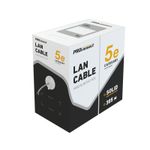 Кабель витая пара омедненный U/UTP, CCA, CAT 5e, PVC, 4PR, 24AWG, внутренний, однопроволочный, серый