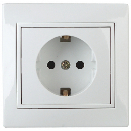 Розетка Intro Plano 1-206-01 с заземлением 2P+E Schuko со шторками 16А-250В IP20 СУ белый
