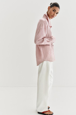 ZARA РУБАШКА В ПОЛОСКУ С ВОРОТНИКОМ-СТОЙКОЙ, РОЗОВЫЙ