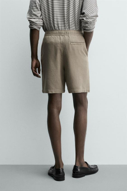 ZARA ШОРТЫ КЛАССИЧЕСКОГО КРОЯ ИЗ РЕЛЬЕФНОЙ ТКАНИ, СЕРО-КОРИЧНЕВЫЙ